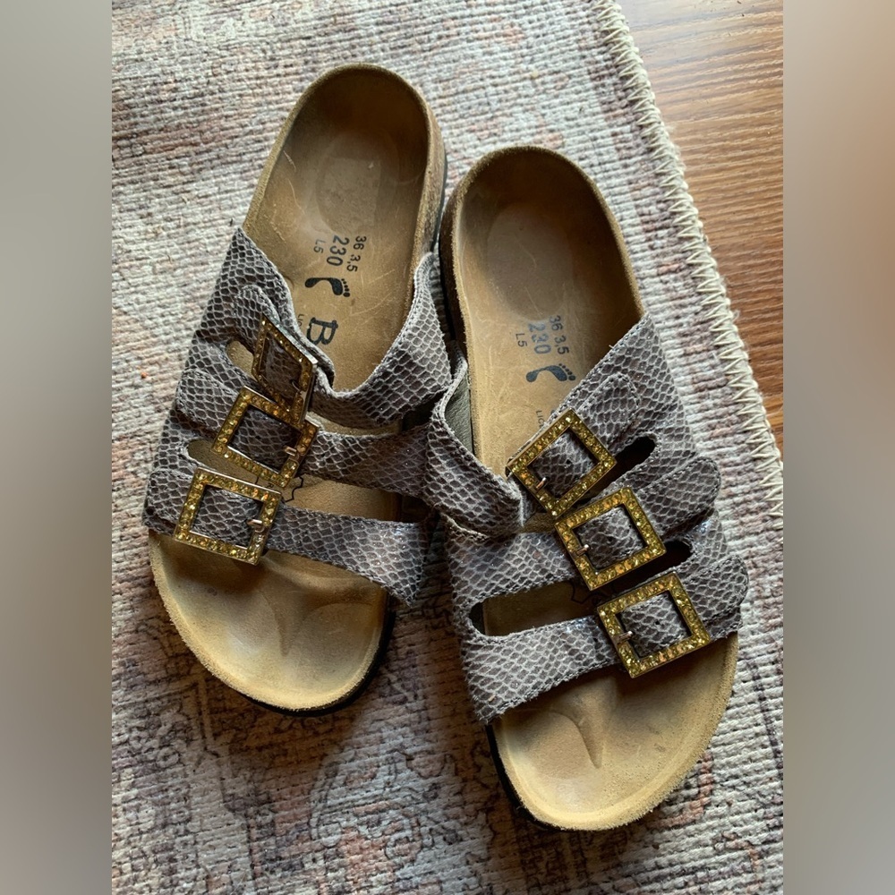 Birkenstock Betula 230 Sandals Slides Gold Buckle Summer Shoes Women Size 5.5